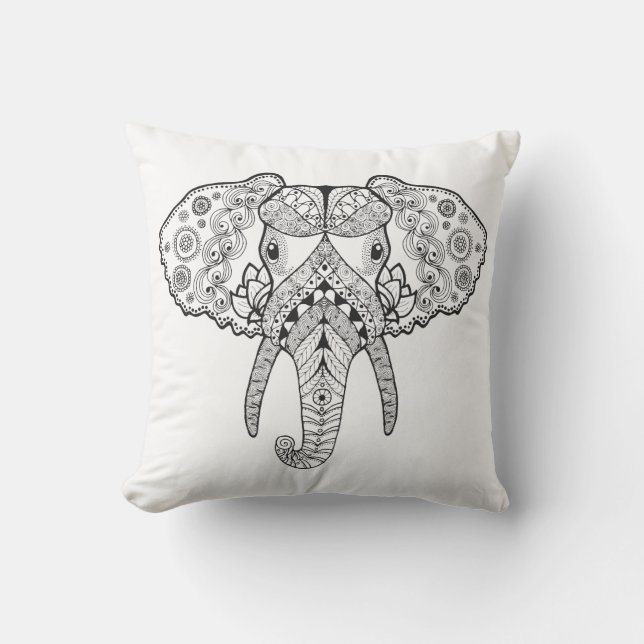 Almofada Zentangle inspirou o elefante (Frente)