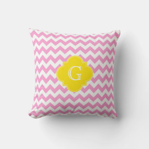 Almofada Zig Zag Chevrão Rosa Branco Monograma Amarelo Quat