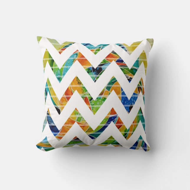 Almofada Zigzag geométrico reversível para o floral (Frente)