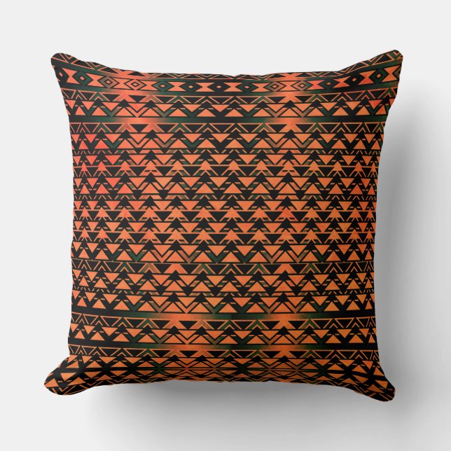 Almofada ZigZag triângulos sobre sépia gradiente, salmão de (Frente)