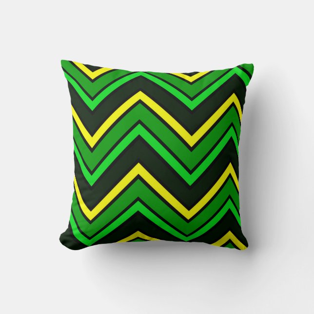 Almofada Zigzag verde, preto e amarelo (Frente)