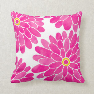 Almofada Zinnias de Aquarela Rosa Quente