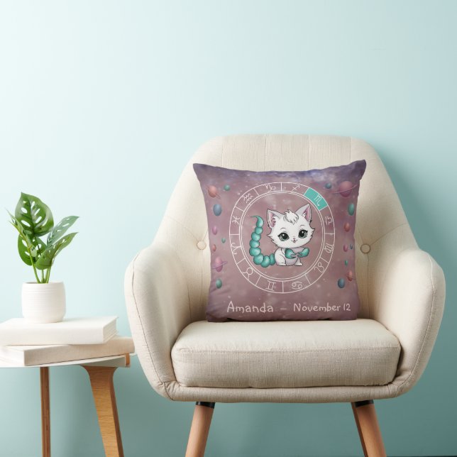 Almofada Zodiac Scorpio Cute Cat Planet Astrologia (Cadeira)