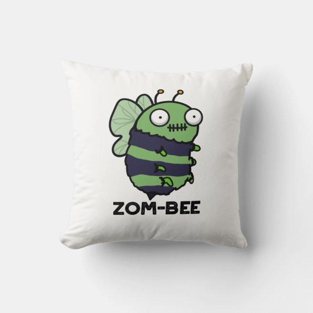 Almofada Zom-bee Dia de as Bruxas engraçado Zombie Bee Pun (Frente)