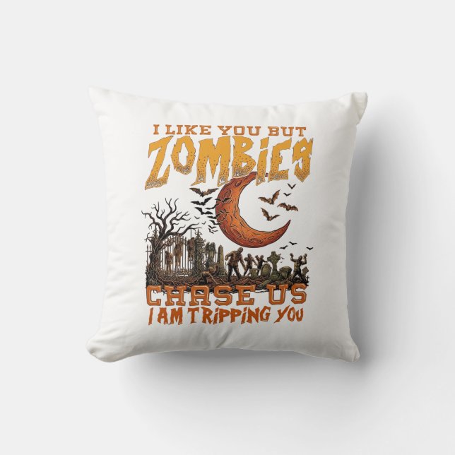 Almofada Zumbis Nos Perseguem Halloween Cemitério Lua Cresc (Frente)