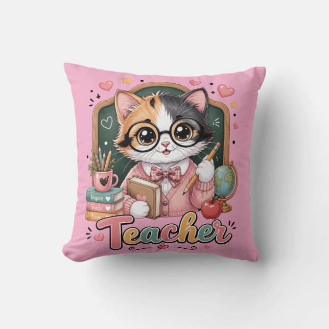 Almofadas Cor-de-Rosa Professor Gatinho Fofo (Frente)