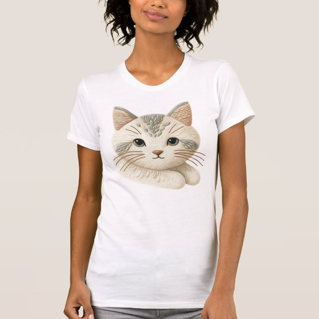 Almofadas de gato bordado com gráfo de camiseta de (Frente)
