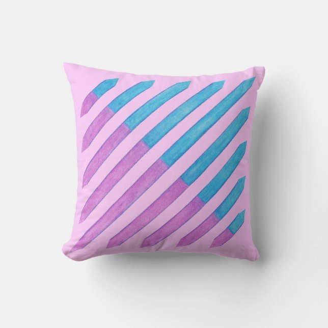 Almofadas de Listras Diagonais Rosa e Azul (Frente)