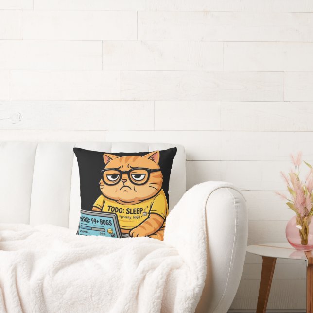 Almofadas Divertidas de Gato Laranja Programador (Sofá)
