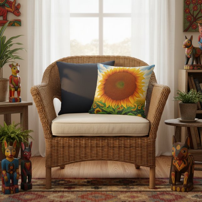 Almofadas Externas de Girassol - Impressão de Arte (Large sunflower throw pillow.)