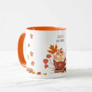 Alô, caneca de café no outono
