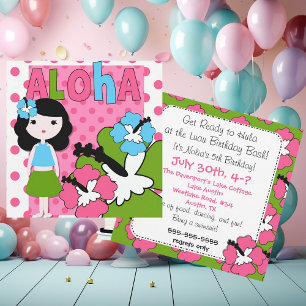 Aloha Aniversário (Garota Negra) Convite