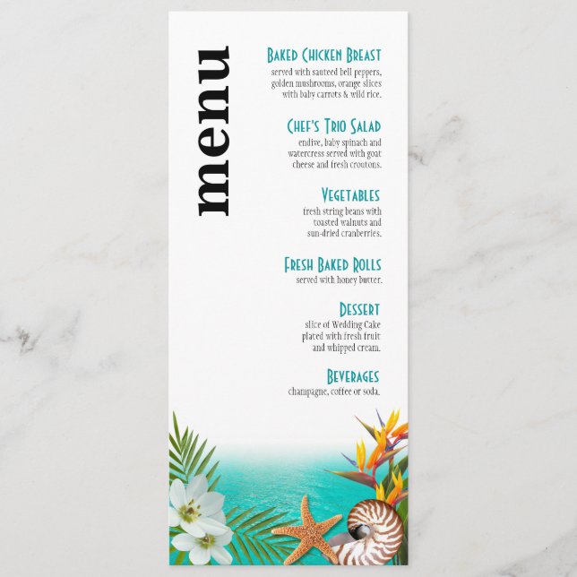 Aloha Beach Weding Menu Plumeria Frangipani (Frente)