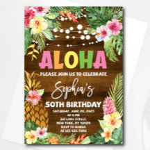 Aloha Birthday Convite modelo havaiano Birthd