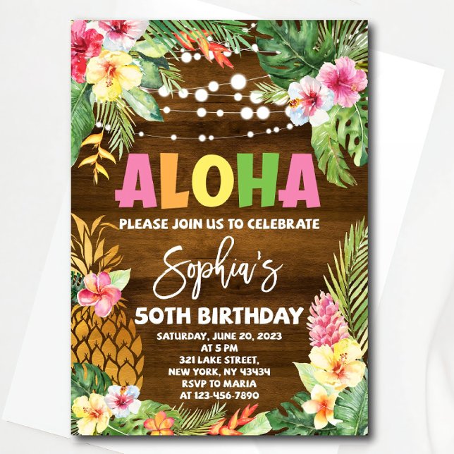 Aloha Birthday Convite modelo havaiano Birthd (Criador carregado)