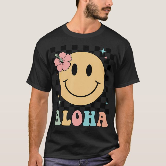 Aloha Camisa Feliz Férias de Rostos Homens Mulhere (Frente)