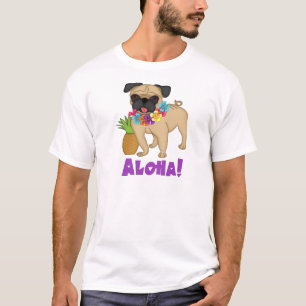 Aloha! Camisetas havaianas de Luau Pug e abacaxi,