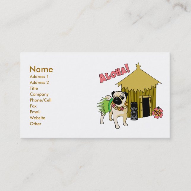 Aloha! Cartões de visitas Hawaiian Pug personalizá (Frente)