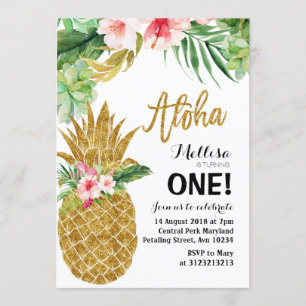 Aloha Dourada Pineapple Primeiro Convite de Aniver