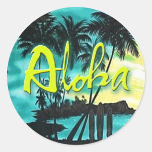 Aloha etiqueta do por do sol do Aqua
