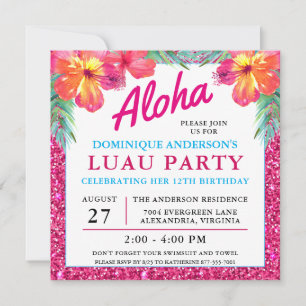 Aloha Havaiana Luau Hibiscus Glitter Rosa Rosa
