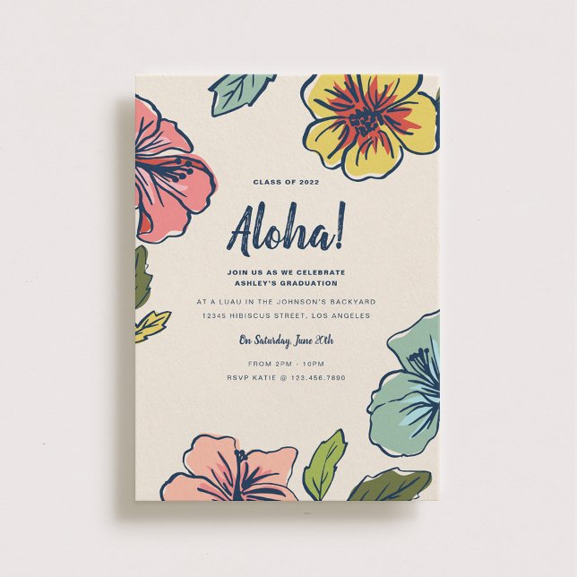 Aloha Hawaiian Flowers Graduation Convite (Criador carregado)