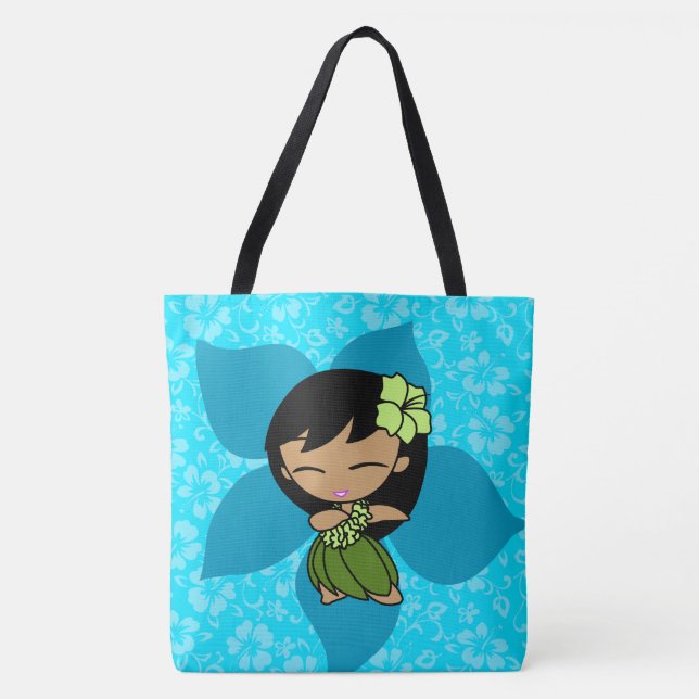 Aloha Honys Hawaiian Teal Hula Girl Bolsa de praia (Frente)