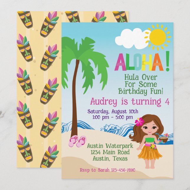 Aloha Luau Aloha Convite de Aniversário da Praia T (Frente/Verso)
