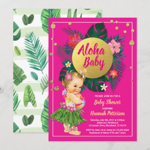 Aloha luau bebê chá convite rosa-quente
