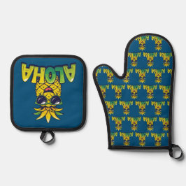 Aloha Pineapple Collection Teal Oven Mitt & Pote H