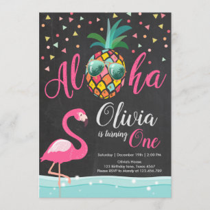 Aloha Pineapple Flamingo Aniversário Convite Rosa