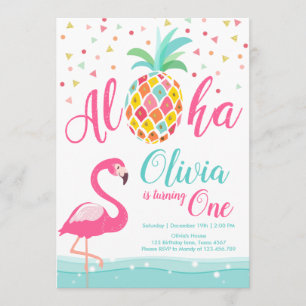 Aloha Pineapple Flamingo Birthday Convite Rosa