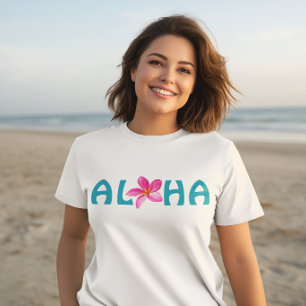 Aloha Plumeria Floral Rosa Tipografia Turquesa