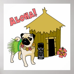 Aloha! Posters e Impressões do Havaí Pug