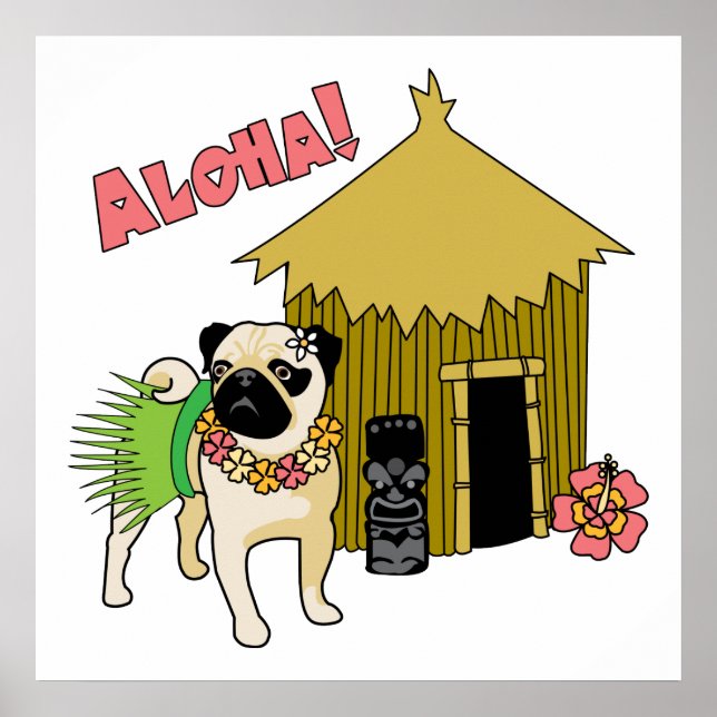 Aloha! Posters e Impressões do Havaí Pug (Frente)