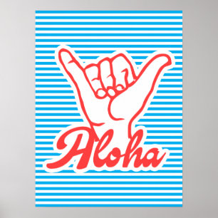 Aloha, Shaka Hand, poster de verão, azul