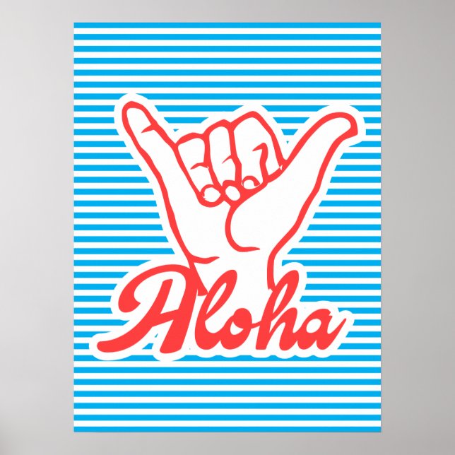 Aloha, Shaka Hand, poster de verão, azul (Frente)