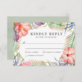 Aloha Tropical Watercolor, Casamento Floral RSVP