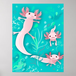 Alotta Pink Axolotls em Poster de Teal