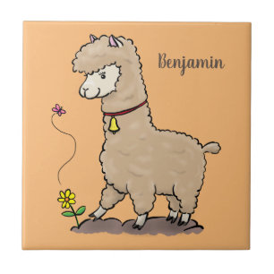 Alpaca feliz e giro com cartoon de borboleta