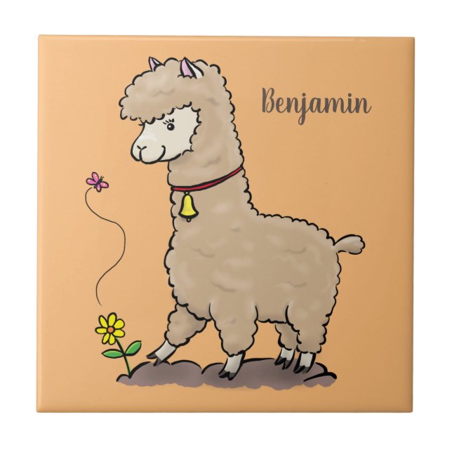 Alpaca feliz e giro com cartoon de borboleta (Frente)