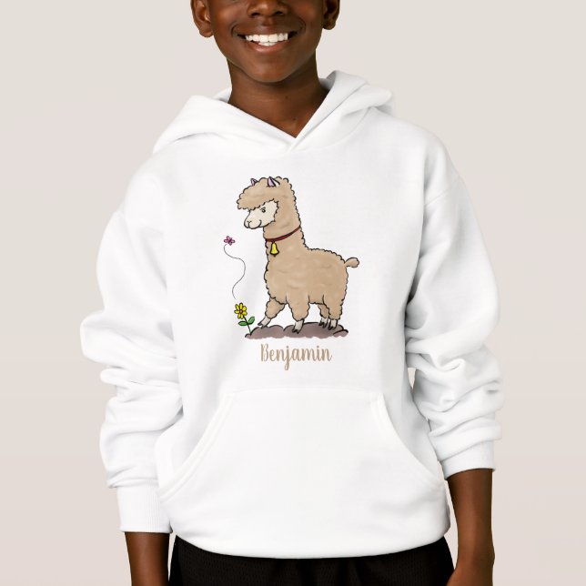 Alpaca feliz e giro com cartoon de borboleta (Frente)