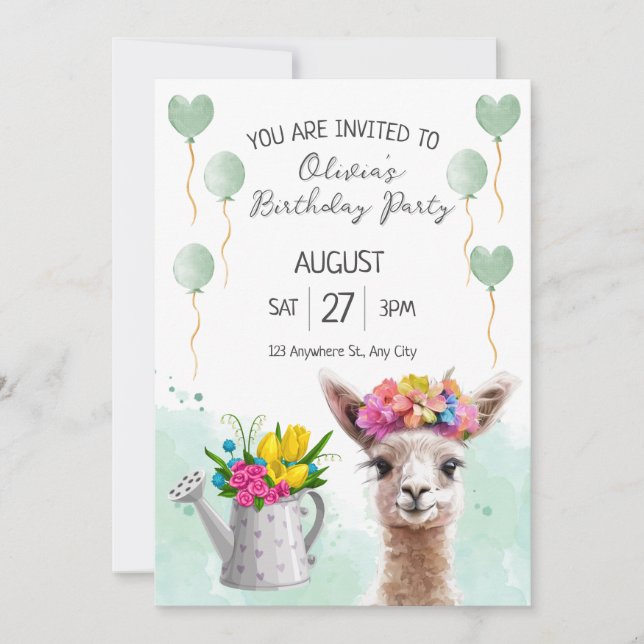 Alpaca llama Kid Birthday | Convite para chás de f (Frente)