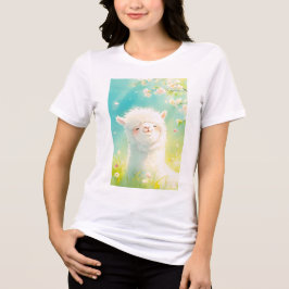 Alpaca se aquecendo ao sol entre flora em flor