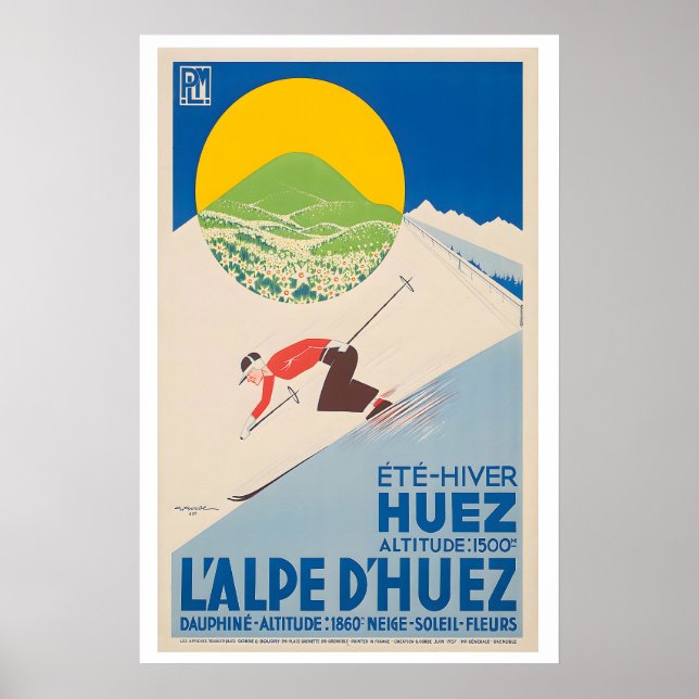 Alpe d'Huez France Vintage Ski Poster (Frente)