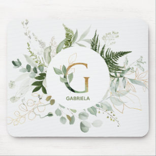 Alphabet - Letra G Greenery Wreath Mouse Pad