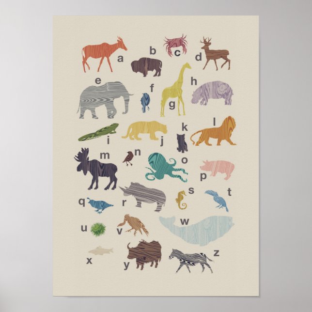 Alphabet Wood Grain Animal Poster (Frente)