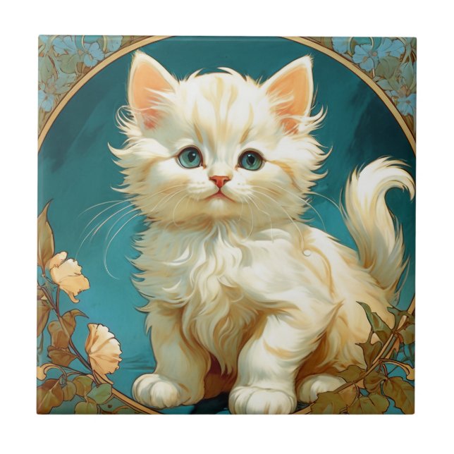 Alphonse Mucha Art Nouveau White Cat (Frente)