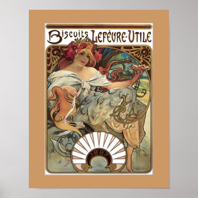 Alphonse Mucha Biscuits Cookies Vintage Ad Poster (Frente)