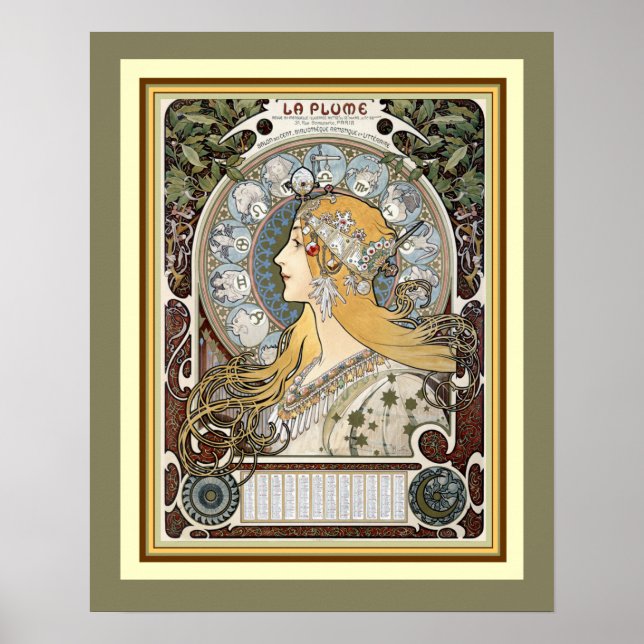 Alphonse Mucha "La Plume" Poster 16 x 20 (Frente)